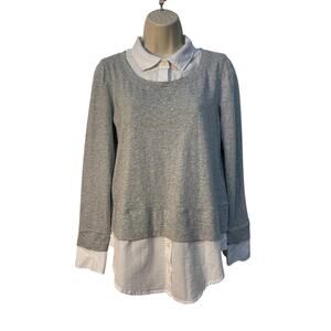 Tommy Hilfiger Women’s Layered Long‎ Sleeve Collared Top Color Gray/White Size S